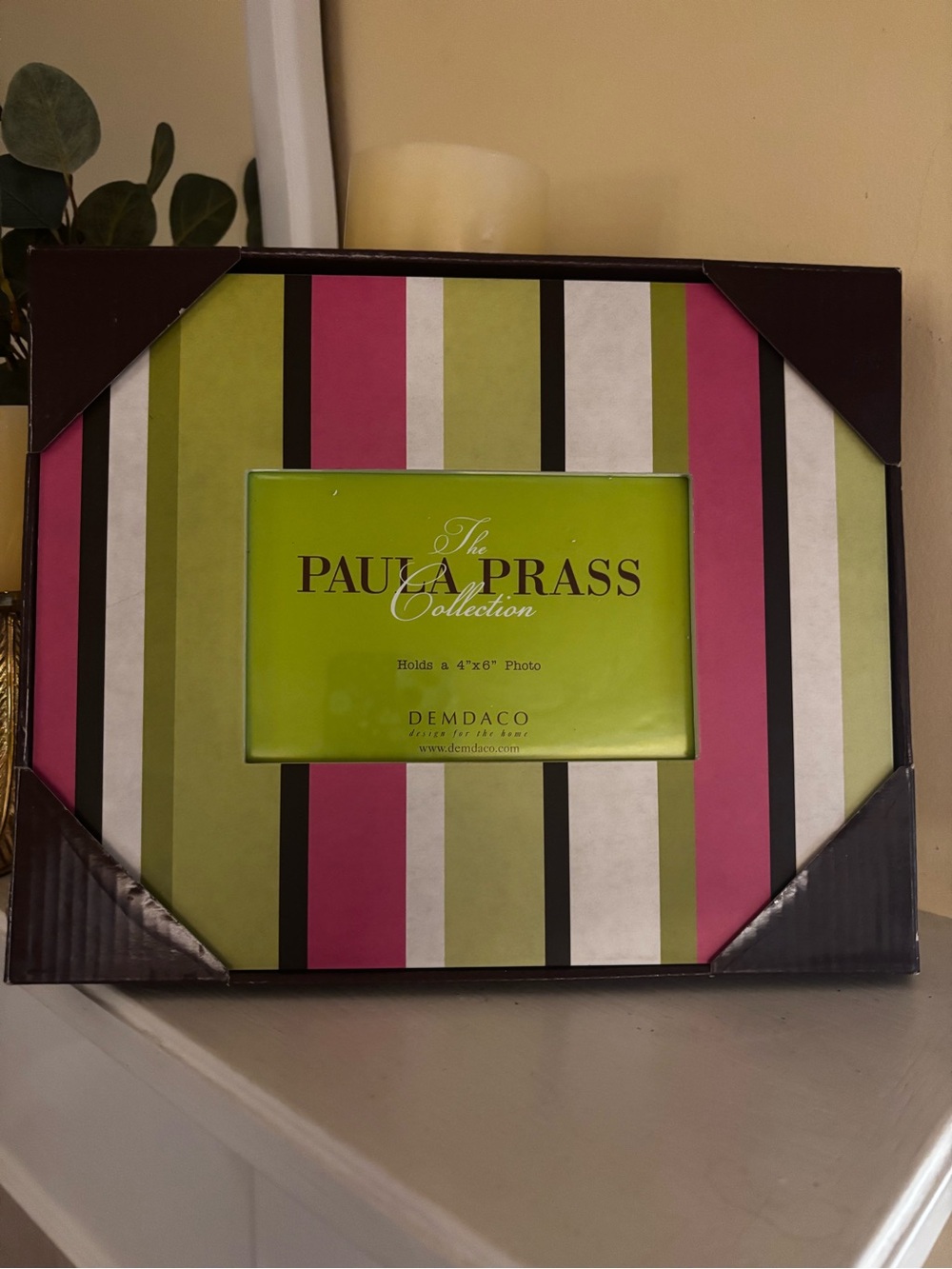 Demdaco Striped Frame in Lime Green, Hot Pink, Black and White
